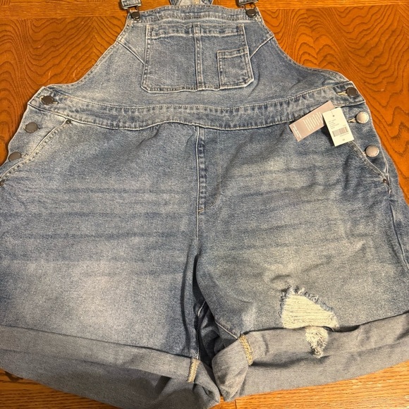 NEW Lane Bryant Boyfriend Short Denim Distressed Overalls Shortalls Sz 18 Casual - Picture 4 of 14